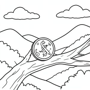 Một đồng xu lén lút trên những ngọn đồi Tree Brranch và bầu trời trên nền