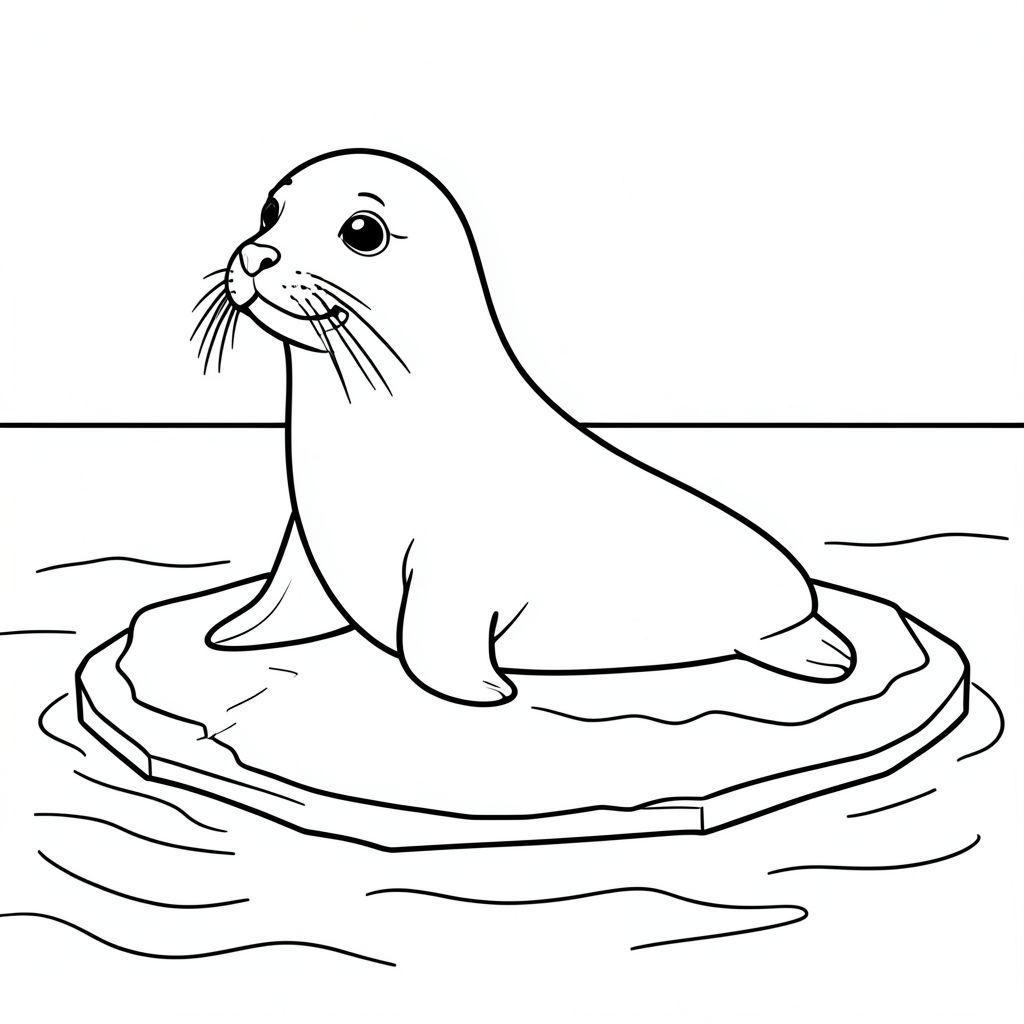 A seal sitting on ice patch floating on the ocean