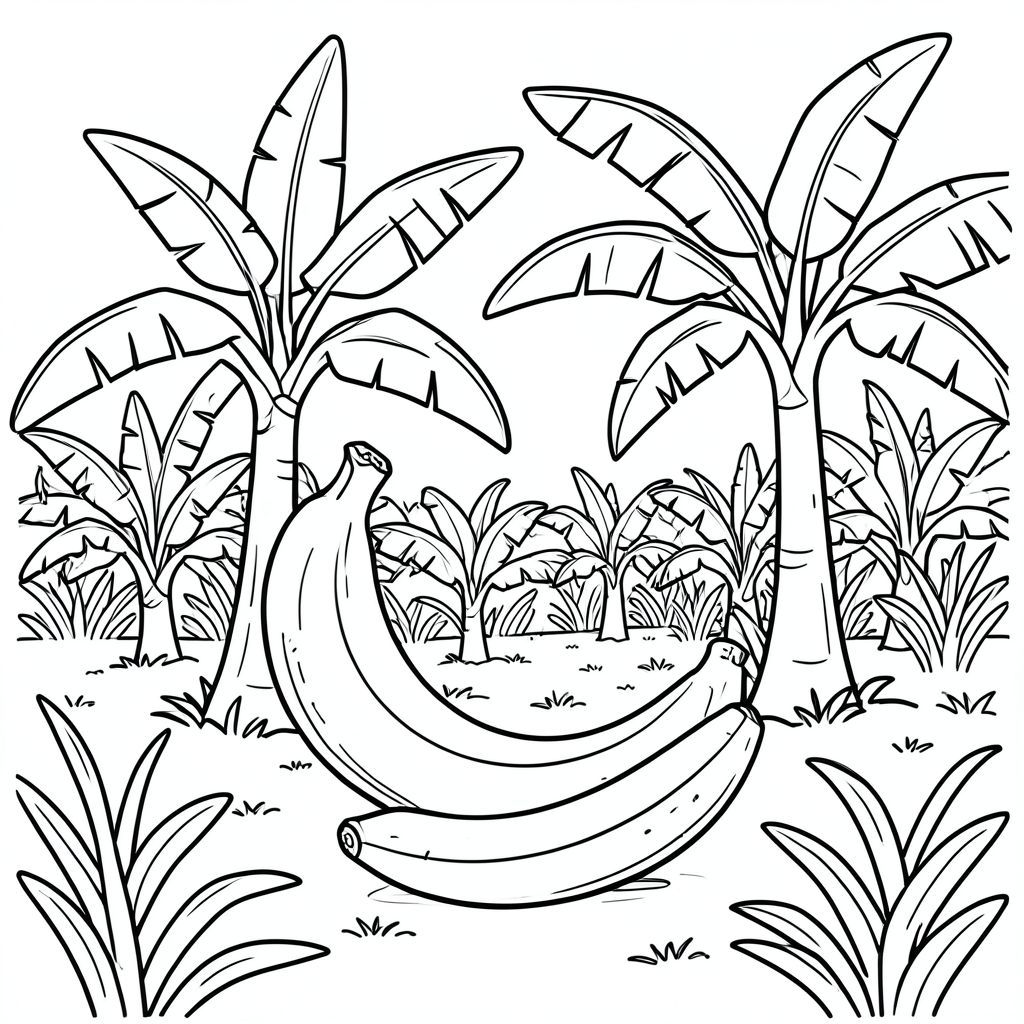 Money eating banana, banana tree field in the background 