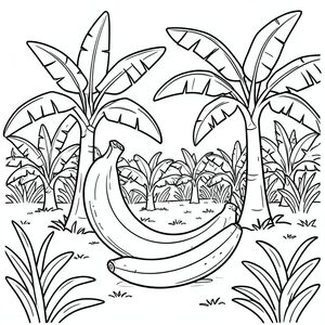 Money eating banana, banana tree field in the background 