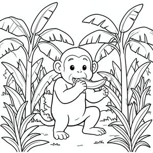 Monkey eating banana in banana farm