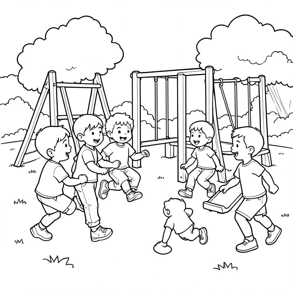 A butch of kids playing in the play ground 