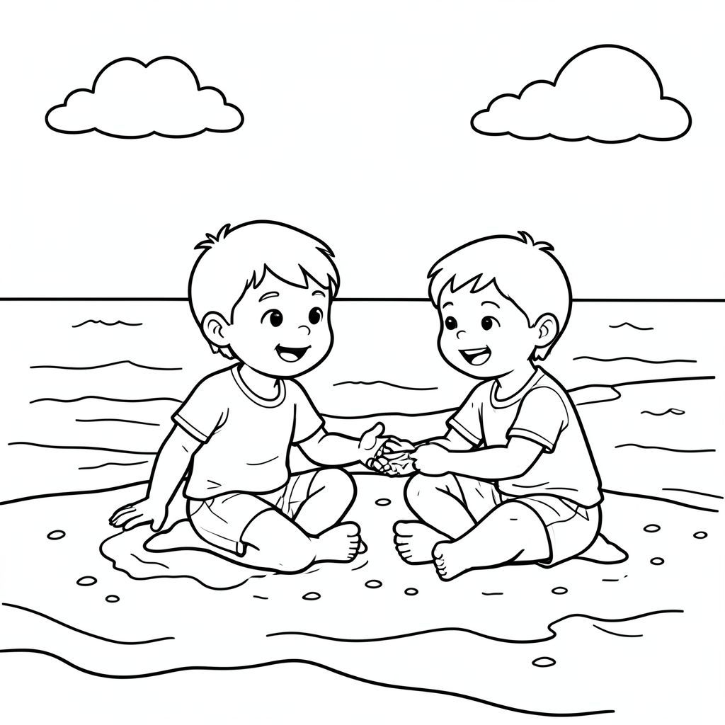 Đứa trẻ chơi với bạn bè bên bãi biển