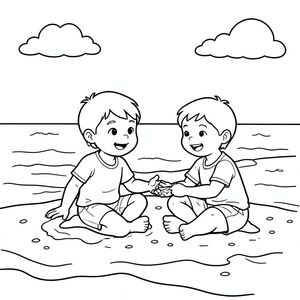 Đứa trẻ chơi với bạn bè bên bãi biển