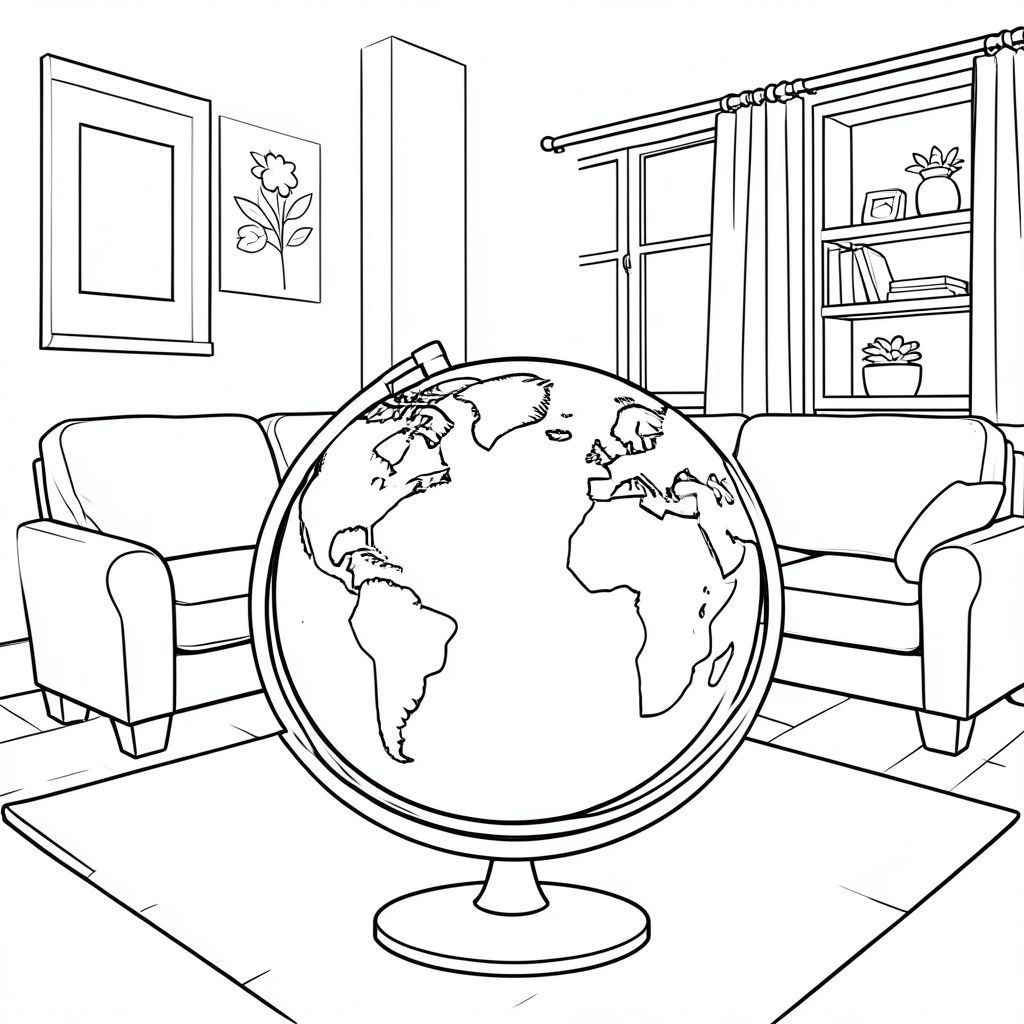 Một quả địa cầu nằm trong phòng khách