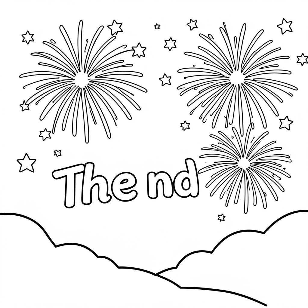 Kết thúc, trên bầu trời được bao quanh bởi những vì sao và pháo hoa 