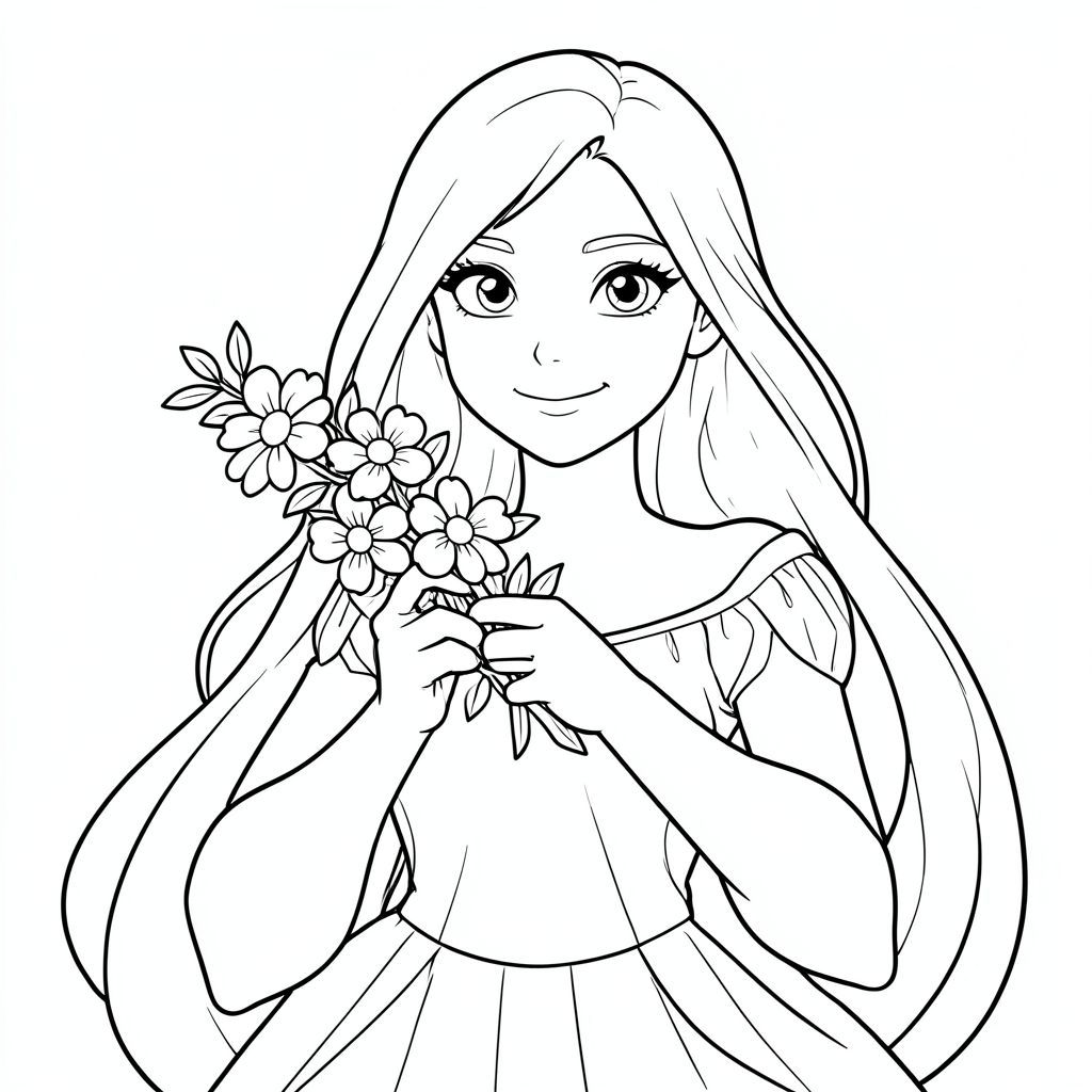 CREATE AN IMAGE OF THE DISNEY PRINCESS AURORA WITH A FLOWERS IN HER HANDS BE CREATIVE WITH THE IMAGE