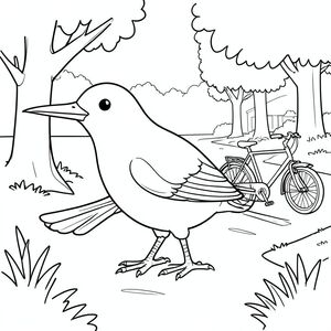 Độc mình, một con chim, một đầu, hai mắt, một mỏ, hai cánh, hai chân, một đuôi, tỷ lệ tự nhiên, quy mô thích hợp trong môi trường, đúng giải phẫu, chim, gỗ, con đường, yên tĩnh, xe đạp, công viên, ngoại ô, đơn giản, dọn dẹp, lý lịch, tuyến tính, trang màu, nghệ thuật đường, nền trắng, solo, chủ đề đơn, đúng giải phẫu, giải phẫu hoàn hảo