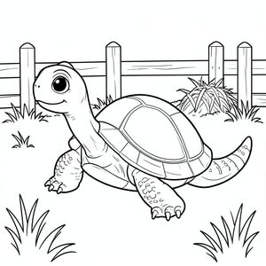 solo, rùa đơn, một đầu, hai mắt, bốn chân, một vỏ, một đuôi, bàn chân trên mặt đất vững chắc, tỷ lệ tự nhiên, quy mô thích hợp trong môi trường, đúng giải phẫu, rùa, Bãi cỏ, hàng rào, cỏ khô, cỏ, đơn giản, dọn dẹp, lý lịch, Bằng gỗ, nhỏ, dễ thương, trang tô màu, nghệ thuật đường, nền trắng, solo, chủ đề đơn, chính xác về mặt giải phẫu, giải phẫu hoàn hảo