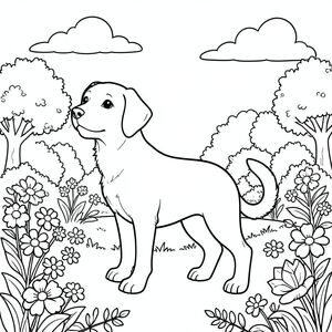 solo, chủ đề đơn, một đầu, hai mắt, hai tai, bốn chân, một đuôi, tỷ lệ tự nhiên, quy mô thích hợp trong môi trường, đúng giải phẫu,, công viên, vườn, hoa, tươi tốt, nắng, rõ ràng, Bầu trời, đám mây, cây cối, Tán lá, trang màu, nghệ thuật đường, nền trắng, Solo, chủ đề đơn, đúng về mặt giải phẫu, giải phẫu hoàn hảo