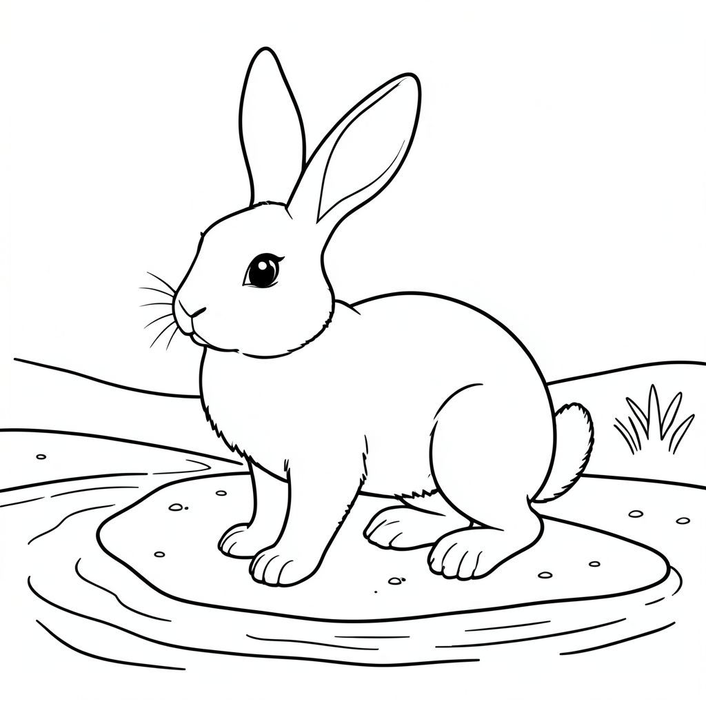 solo, chủ đề đơn, một đầu, hai mắt, hai tai, bốn chân, một đuôi, tỷ lệ tự nhiên, quy mô thích hợp trong môi trường, đúng giải phẫu, thỏ, nước, ngân hàng cát, đầu vào nhỏ, nền đơn giản, dọn dẹp, tinh khiết, không, trang màu, nghệ thuật đường, nền trắng, solo, chủ đề đơn, đúng giải phẫu, giải phẫu hoàn hảo