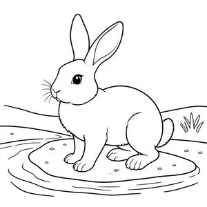 solo, chủ đề đơn, một đầu, hai mắt, hai tai, bốn chân, một đuôi, tỷ lệ tự nhiên, quy mô thích hợp trong môi trường, đúng giải phẫu, thỏ, nước, ngân hàng cát, đầu vào nhỏ, nền đơn giản, dọn dẹp, tinh khiết, không, trang màu, nghệ thuật đường, nền trắng, solo, chủ đề đơn, đúng giải phẫu, giải phẫu hoàn hảo