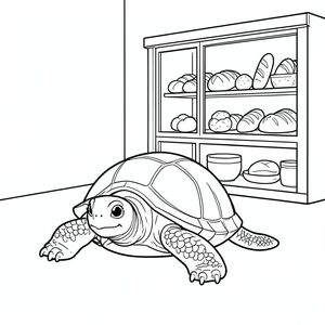 solo, rùa đơn, một đầu, hai mắt, bốn chân, một vỏ, một đuôi, bàn chân trên mặt đất vững chắc, tỷ lệ tự nhiên, quy mô thích hợp trong môi trường, đúng giải phẫu, rùa, cửa sổ, mặt tiền cửa hàng, trưng bày, bánh ngọt, bánh mì, ấm áp, đơn giản, dọn dẹp, lý lịch, mềm, tô màu, nghệ thuật đường, nền trắng, solo, chủ đề đơn, chính xác về mặt giải phẫu, giải phẫu hoàn hảo