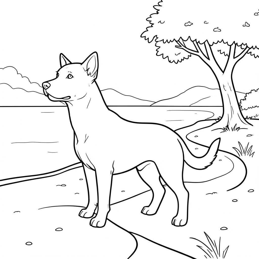 solo, chủ đề đơn, một đầu, hai mắt, hai tai, bốn chân, một đuôi, tỷ lệ tự nhiên, quy mô thích hợp trong môi trường, đúng giải phẫu,, sông, uốn cong, cát, ngân hàng, cây, đơn giản, dọn dẹp, lý lịch, mờ mịt, Nước, trang màu, nghệ thuật đường, nền trắng, solo, chủ đề đơn, đúng về mặt giải phẫu, giải phẫu hoàn hảo