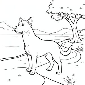 solo, chủ đề đơn, một đầu, hai mắt, hai tai, bốn chân, một đuôi, tỷ lệ tự nhiên, quy mô thích hợp trong môi trường, đúng giải phẫu,, sông, uốn cong, cát, ngân hàng, cây, đơn giản, dọn dẹp, lý lịch, mờ mịt, Nước, trang màu, nghệ thuật đường, nền trắng, solo, chủ đề đơn, đúng về mặt giải phẫu, giải phẫu hoàn hảo