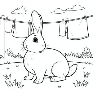 solo, chủ đề đơn, một đầu, hai mắt, hai tai, bốn chân, một đuôi, tỷ lệ tự nhiên, quy mô thích hợp trong môi trường, đúng giải phẫu, thỏ, sân sau đầy nắng, dây chuyền giặt, gió, sấy quần áo, nền đơn giản, dọn dẹp, ngoài trời, cỏ, đơn giản, thuần khiết, trang màu, nghệ thuật đường, nền trắng, solo, chủ đề đơn, chính xác về mặt giải phẫu, giải phẫu hoàn hảo