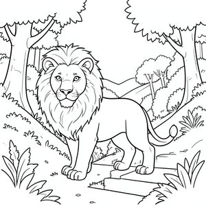 solo, chủ đề đơn, một đầu, hai mắt, hai tai, bốn chân, một đuôi, tỷ lệ tự nhiên, quy mô thích hợp trong môi trường, đúng giải phẫu, sư tử, rừng, sườn đồi, cầu thang, con đường, thung lũng, xem, ánh sáng mặt trời, rõ ràng, tươi tốt, cây cối, trang màu, nghệ thuật đường, nền trắng, solo, chủ đề đơn, đúng về mặt giải phẫu, giải phẫu hoàn hảo