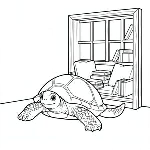 Độc lập, Rùa đơn, một đầu, hai mắt, bốn chân, một vỏ, một đuôi, bàn chân trên nền đất vững chắc, tỷ lệ tự nhiên, quy mô thích hợp trong môi trường, đúng giải phẫu, rùa, cửa sổ, ấm cúng, đọc ngóc ngách, đệm, sách, đơn giản, dọn dẹp, ấm áp, Gỗ, khung, trang màu, nghệ thuật đường, nền trắng, solo, chủ đề đơn, chính xác về mặt giải phẫu, giải phẫu hoàn hảo