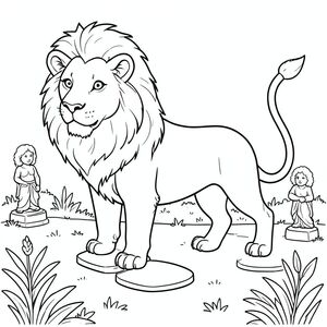 solo, chủ đề đơn, một đầu, hai mắt, hai tai, bốn chân, một đuôi, tỷ lệ tự nhiên, quy mô thích hợp trong môi trường, đúng giải phẫu, sư tử, vườn, bước đệm, tượng, nhỏ, đơn giản, dọn dẹp, lý lịch, khắc, thuần khiết, sách truyện, trang màu, nghệ thuật đường, nền trắng, solo, chủ đề đơn, đúng giải phẫu, giải phẫu hoàn hảo