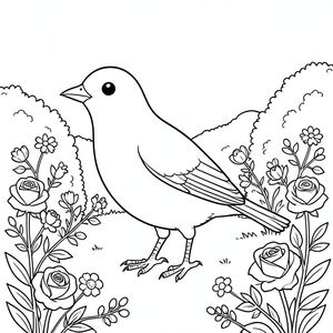 solo, một con chim, một đầu, hai mắt, một mỏ, hai cánh, hai chân, một đuôi, tỷ lệ tự nhiên, quy mô thích hợp trong môi trường, đúng giải phẫu, chim, Làn đường, hàng rào, hoa hồng, hoa dại, yên tĩnh, nhỏ, đơn giản, sạch sẽ, lý lịch, phong cảnh, trang màu, nghệ thuật đường, nền trắng, solo, chủ đề đơn, chính xác về mặt giải phẫu, giải phẫu hoàn hảo