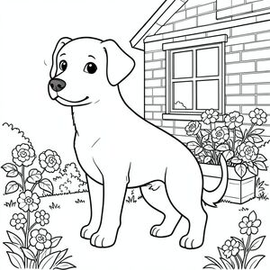 solo, chủ đề đơn, một đầu, hai mắt, hai tai, bốn chân, một đuôi, tỷ lệ tự nhiên, quy mô thích hợp trong môi trường, đúng giải phẫu,, hộp cửa sổ, phong lữ, nhà gạch, phía trước, đơn giản, sạch sẽ, lý lịch, vườn, hoa, nhỏ, tô màu, nghệ thuật đường, nền trắng, solo, chủ đề đơn, đúng về mặt giải phẫu, giải phẫu hoàn hảo