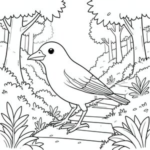 Độc lập, một con chim, một đầu, hai mắt, một mỏ, hai cánh, hai chân, một đuôi, tỷ lệ tự nhiên, quy mô thích hợp trong môi trường, đúng giải phẫu, chim, rừng, sườn đồi, cầu thang, con đường, thung lũng, tươi tốt, cây cối, tán lá, ánh sáng mặt trời, trong sáng, trang màu, nghệ thuật đường, nền trắng, solo, chủ đề đơn, chính xác về mặt giải phẫu, giải phẫu hoàn hảo