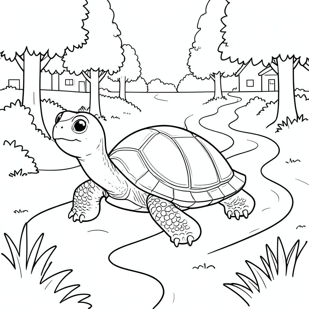 solo, rùa đơn, một đầu, hai mắt, bốn chân, một vỏ, một đuôi, bàn chân trên nền đất vững chắc, tỷ lệ tự nhiên, quy mô thích hợp trong môi trường, đúng về mặt giải phẫu, rùa, rừng, con đường, quanh co, yên tĩnh, ngoại ô, công viên, tán lá, cây cối, nhỏ, đơn giản, trang màu, nghệ thuật đường, nền trắng, solo, chủ đề đơn, chính xác về mặt giải phẫu, giải phẫu hoàn hảo