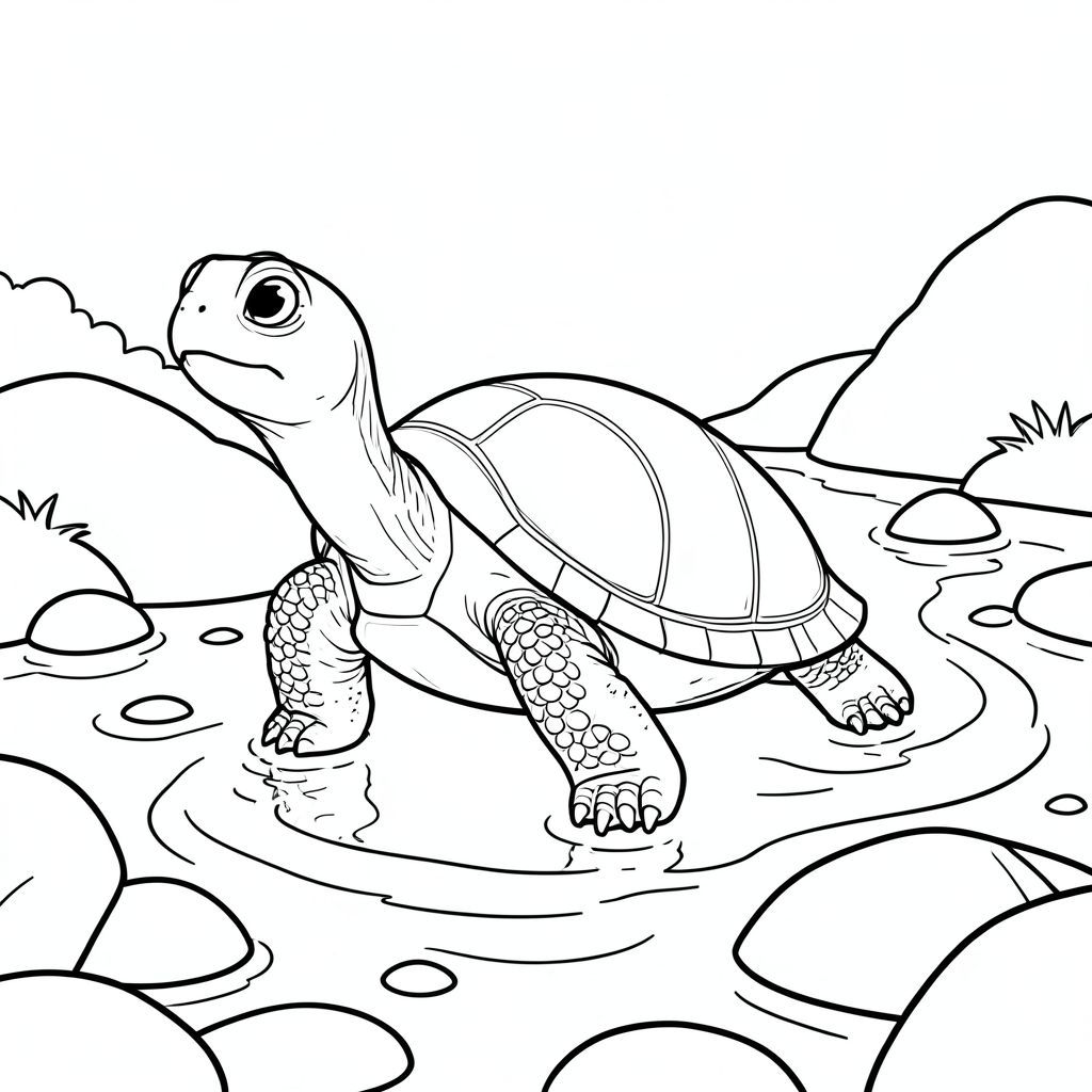 solo, rùa đơn, một đầu, hai mắt, bốn chân, một vỏ, một đuôi, bàn chân trên mặt đất vững chắc, tỷ lệ tự nhiên, quy mô thích hợp trong môi trường, đúng giải phẫu, rùa, Suối, Nước, đá, mịn, tròn, đá cuội, ánh sáng mặt trời, sự phản chiếu, rõ ràng, nhẹ nhàng, trang màu, nghệ thuật đường, nền trắng, solo, chủ đề đơn, đúng về mặt giải phẫu, giải phẫu hoàn hảo