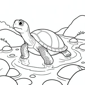 solo, rùa đơn, một đầu, hai mắt, bốn chân, một vỏ, một đuôi, bàn chân trên mặt đất vững chắc, tỷ lệ tự nhiên, quy mô thích hợp trong môi trường, đúng giải phẫu, rùa, Suối, Nước, đá, mịn, tròn, đá cuội, ánh sáng mặt trời, sự phản chiếu, rõ ràng, nhẹ nhàng, trang màu, nghệ thuật đường, nền trắng, solo, chủ đề đơn, đúng về mặt giải phẫu, giải phẫu hoàn hảo