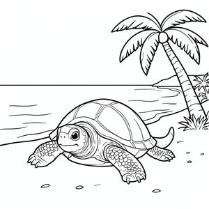 solo, rùa đơn, một đầu, hai mắt, bốn chân, một vỏ, một đuôi, bàn chân trên mặt đất vững chắc, tỷ lệ tự nhiên, quy mô thích hợp trong môi trường, đúng giải phẫu, rùa, Bãi biển nhiệt đới, cây cọ, nước trong, cát, bờ biển, ánh sáng mặt trời, điềm tĩnh, yên bình, đơn giản, dọn dẹp, trang màu, nghệ thuật đường, nền trắng, solo, chủ đề đơn, đúng giải phẫu, giải phẫu hoàn hảo