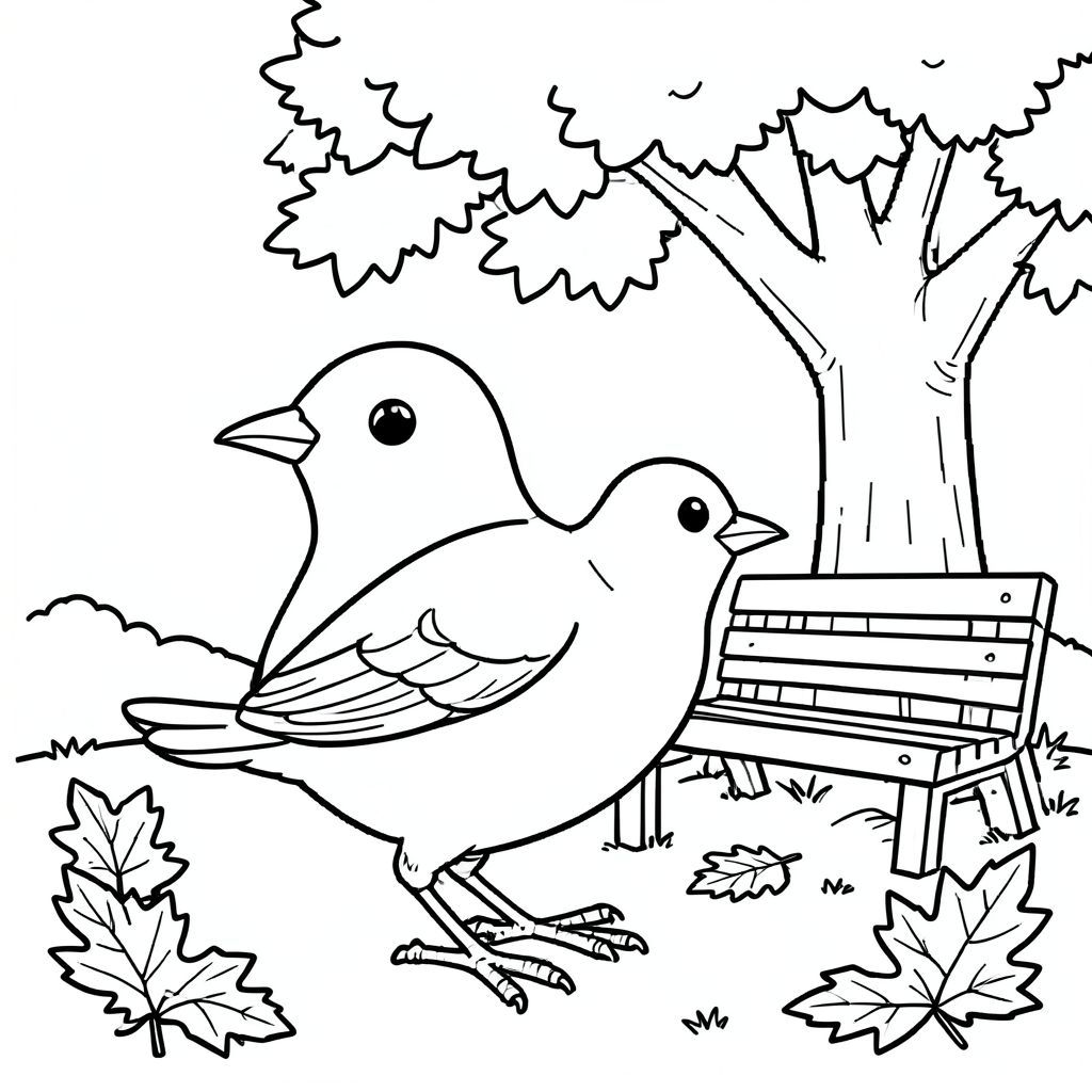 Độc lập, một con chim, một đầu, hai mắt, một mỏ, hai cánh, hai chân, một đuôi, tỷ lệ tự nhiên, quy mô thích hợp trong môi trường, đúng giải phẫu, chim, cây sồi, băng ghế công viên, lá mùa thu, nền đơn giản, đường sạch, phong cách cổ điển, nghệ thuật pixel, sách truyện, tinh khiết và, trang màu, nghệ thuật đường, nền trắng, solo, chủ đề đơn, chính xác về mặt giải phẫu, giải phẫu hoàn hảo