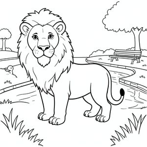 solo, chủ đề đơn, một đầu, hai mắt, hai tai, bốn chân, một đuôi, tỷ lệ tự nhiên, quy mô thích hợp trong môi trường, chính xác về mặt giải phẫu, sư tử, ao vịt, công viên, cỏ, ngân hàng, băng ghế, đơn giản, sạch sẽ, lý lịch, thuần khiết, đơn giản, trang màu, nghệ thuật đường, nền trắng, solo, chủ đề đơn, đúng về mặt giải phẫu, giải phẫu hoàn hảo