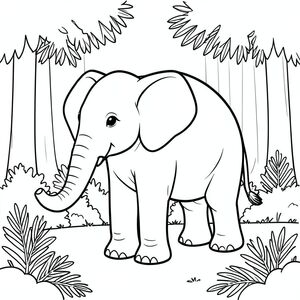 Độc lập, một con voi, một đầu, hai mắt, hai tai lớn, một thân cây, bốn chân, một đuôi, bàn chân trên nền đất vững chắc, tỷ lệ tự nhiên, quy mô thích hợp trong môi trường, đúng về mặt giải phẫu, voi, lá thông, rừng, mặt đất, đơn giản, dọn dẹp, tán lá, cây, tán lá, yên tĩnh, yên bình, trang tô màu, nghệ thuật đường, nền trắng, solo, chủ đề đơn, đúng giải phẫu, giải phẫu hoàn hảo