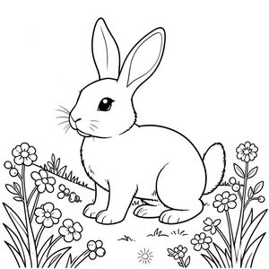 solo, chủ đề đơn, một đầu, hai mắt, hai tai, bốn chân, một đuôi, tỷ lệ tự nhiên, quy mô thích hợp trong môi trường, đúng giải phẫu, thỏ, Quả mọng, sườn đồi, nắng, cỏ, hoa dại, ong, ù, nhỏ, đơn giản, sạch sẽ, trang màu, nghệ thuật đường, nền trắng, solo, chủ đề đơn, đúng về mặt giải phẫu, giải phẫu hoàn hảo