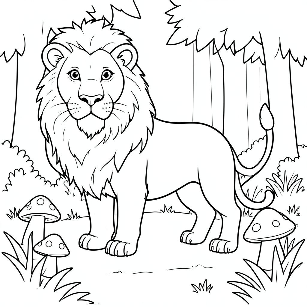 solo, chủ đề đơn, một đầu, hai mắt, hai tai, bốn chân, một đuôi, tỷ lệ tự nhiên, quy mô thích hợp trong môi trường, đúng giải phẫu, sư tử, Rừng, dọn dẹp, nhỏ, cỏ, cóc, nhẫn, đơn giản, sạch sẽ, lý lịch, tán lá, tô màu, nghệ thuật đường, nền trắng, solo, chủ đề đơn, đúng về mặt giải phẫu, giải phẫu hoàn hảo