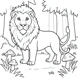 solo, chủ đề đơn, một đầu, hai mắt, hai tai, bốn chân, một đuôi, tỷ lệ tự nhiên, quy mô thích hợp trong môi trường, đúng giải phẫu, sư tử, Rừng, dọn dẹp, nhỏ, cỏ, cóc, nhẫn, đơn giản, sạch sẽ, lý lịch, tán lá, tô màu, nghệ thuật đường, nền trắng, solo, chủ đề đơn, đúng về mặt giải phẫu, giải phẫu hoàn hảo