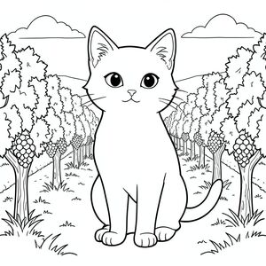 solo, chủ đề đơn, một đầu, hai mắt, hai tai, bốn chân, một đuôi, tỷ lệ tự nhiên, quy mô thích hợp trong môi trường, đúng giải phẫu, con mèo, vườn nho, hàng, dây leo nho, ấm áp, buổi chiều, ánh sáng mặt trời, trong sáng, bầu trời, tán lá, kết cấu, trang màu, nghệ thuật đường, nền trắng, solo, chủ đề đơn, chính xác về mặt giải phẫu, giải phẫu hoàn hảo