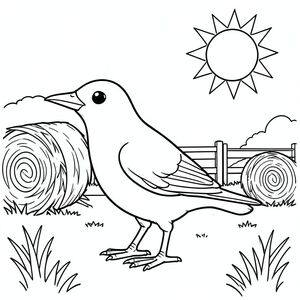 Độc lập, một con chim, một đầu, hai mắt, một mỏ, hai cánh, hai chân, một đuôi, tỷ lệ tự nhiên, quy mô thích hợp trong môi trường, đúng giải phẫu, chim, mặt trời, ngoài trời, ổn định, cỏ khô kiện hàng, bãi cỏ, cỏ, đơn giản, sạch sẽ, lý lịch, rõ ràng, tô màu, nghệ thuật đường, nền trắng, solo, chủ đề đơn, chính xác về mặt giải phẫu, giải phẫu hoàn hảo