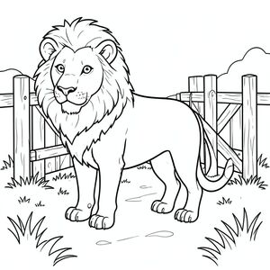 solo, chủ đề đơn, một đầu, hai mắt, hai tai, bốn chân, một đuôi, tỷ lệ tự nhiên, quy mô thích hợp trong môi trường, đúng giải phẫu, sư tử, Cổng mộc mạc, lối đi bộ đầy cỏ, nền đơn giản, làm sạch, tinh khiết, đơn giản, nông thôn, bằng gỗ, cổng, lối đi bộ, trang tô màu, nghệ thuật đường, nền trắng, solo, chủ đề đơn, đúng về mặt giải phẫu, giải phẫu hoàn hảo