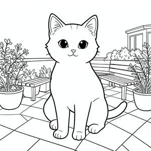solo, chủ đề đơn, một đầu, hai mắt, hai tai, bốn chân, một đuôi, tỷ lệ tự nhiên, quy mô thích hợp trong môi trường, đúng giải phẫu, con mèo, Sân thượng, sân thượng, thực vật, băng ghế, ánh sáng mặt trời, dọn dẹp, đơn giản, lý lịch, ngoài trời, xem, trang màu, nghệ thuật đường, nền trắng, solo, chủ đề đơn, đúng về mặt giải phẫu, giải phẫu hoàn hảo