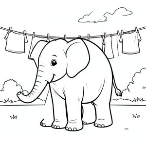 solo, một con voi, một đầu, hai mắt, hai tai lớn, một thân cây, bốn chân, một đuôi, chân trên mặt đất vững chắc, tỷ lệ tự nhiên, quy mô thích hợp trong môi trường, đúng về mặt giải phẫu, voi, sân có ánh nắng, dây chuyền giặt, gió, quần áo sấy khô, nền đơn giản, dọn dẹp, tinh khiết, sách truyện, đơn giản, trang tô màu, nghệ thuật đường, nền trắng, solo, chủ đề đơn, đúng giải phẫu, giải phẫu hoàn hảo