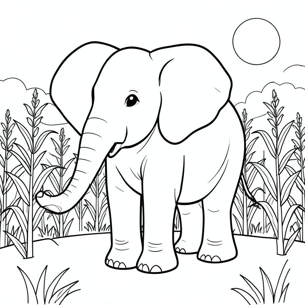 solo, một con voi, một đầu, hai mắt, hai tai lớn, một thân cây, bốn chân, một đuôi, bàn chân trên mặt đất vững chắc, tỷ lệ tự nhiên, quy mô thích hợp trong môi trường, đúng về mặt giải phẫu, voi, Cánh đồng ngô, thân cây cao, mùa hè, đơn giản, dọn dẹp, lý lịch, cánh đồng, phong cảnh, ánh sáng mặt trời, rõ ràng, trang màu, nghệ thuật đường, nền trắng, solo, chủ đề đơn, đúng về mặt giải phẫu, giải phẫu hoàn hảo