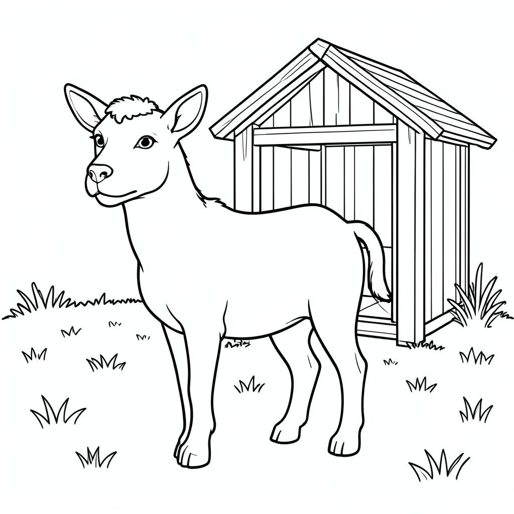 solo, chủ đề đơn, một đầu, hai mắt, hai tai, bốn chân, một đuôi, tỷ lệ tự nhiên, quy mô thích hợp trong môi trường, đúng giải phẫu, chó, bút dê, nhỏ, Nơi trú ẩn bằng gỗ, đơn giản, dọn dẹp, lý lịch, cánh đồng, cỏ, nhỏ, nông thôn, trang màu, nghệ thuật đường, nền trắng, solo, chủ đề đơn, đúng về mặt giải phẫu, giải phẫu hoàn hảo