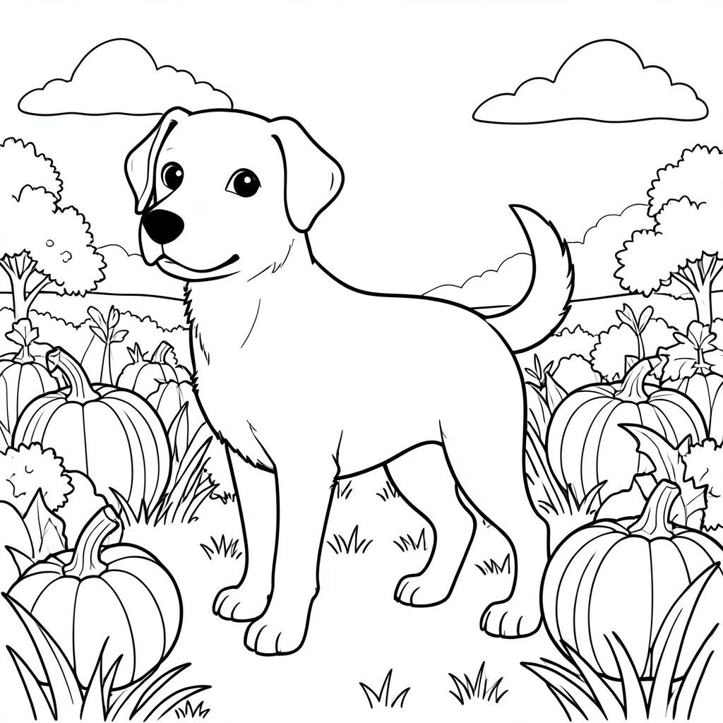 solo, chủ đề đơn, một đầu, hai mắt, hai tai, bốn chân, một đuôi, tỷ lệ tự nhiên, quy mô thích hợp trong môi trường, đúng về mặt giải phẫu, chó, Miếng vá bí ngô, mùa thu, buổi sáng, bầu, cánh đồng, cỏ, ánh sáng mặt trời, rõ ràng, bầu trời, đơn giản, tô màu, nghệ thuật đường, nền trắng, solo, chủ đề đơn, đúng giải phẫu, giải phẫu hoàn hảo