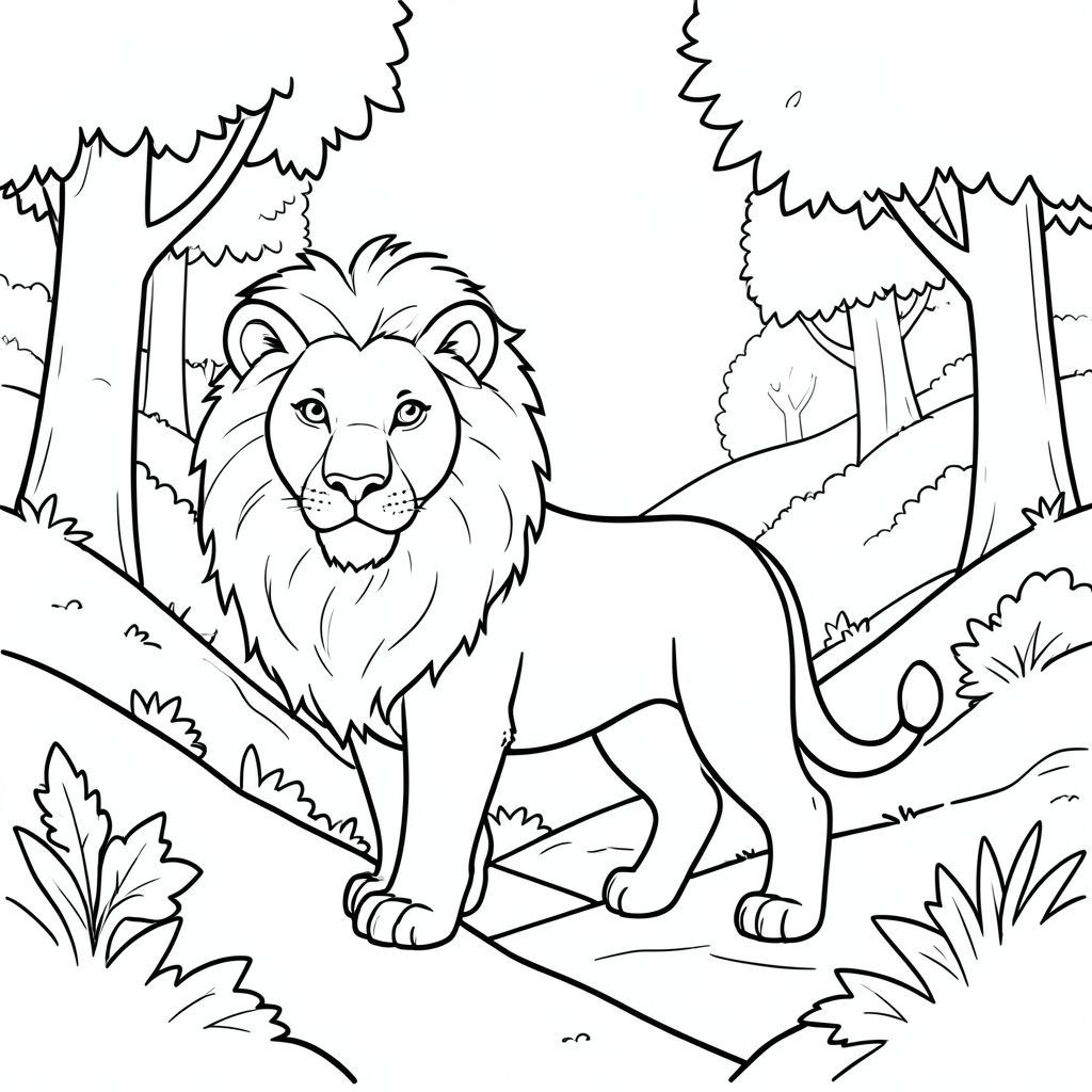 solo, chủ đề đơn, một đầu, hai mắt, hai tai, bốn chân, một đuôi, tỷ lệ tự nhiên, quy mô thích hợp trong môi trường, đúng giải phẫu, sư tử, rừng, sườn đồi, cầu thang, thung lũng, cây cối, ánh sáng mặt trời, trong sáng, đơn giản, lý lịch, dọn dẹp, trang màu, nghệ thuật đường, nền trắng, solo, chủ đề đơn, đúng về mặt giải phẫu, giải phẫu hoàn hảo