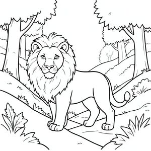 solo, chủ đề đơn, một đầu, hai mắt, hai tai, bốn chân, một đuôi, tỷ lệ tự nhiên, quy mô thích hợp trong môi trường, đúng giải phẫu, sư tử, rừng, sườn đồi, cầu thang, thung lũng, cây cối, ánh sáng mặt trời, trong sáng, đơn giản, lý lịch, dọn dẹp, trang màu, nghệ thuật đường, nền trắng, solo, chủ đề đơn, đúng về mặt giải phẫu, giải phẫu hoàn hảo