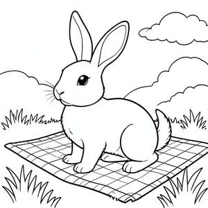 solo, chủ đề đơn, một đầu, hai mắt, hai tai, bốn chân, một đuôi, tỷ lệ tự nhiên, quy mô thích hợp trong môi trường, đúng giải phẫu, thỏ, dọn dẹp dưới ánh nắng mặt trời, cỏ, chăn dã ngoại, nền đơn giản, sạch sẽ, sách truyện, thuần khiết, trang màu, nghệ thuật đường, nền trắng, solo, chủ đề đơn, đúng về mặt giải phẫu, giải phẫu hoàn hảo