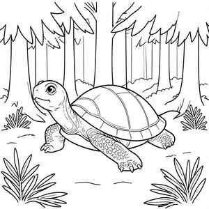 Độc lập, Rùa đơn, một đầu, hai mắt, bốn chân, một vỏ, một đuôi, chân trên mặt đất vững chắc, tỷ lệ tự nhiên, quy mô thích hợp trong môi trường, đúng giải phẫu, rùa, rừng thông, kim, mặt đất, đơn giản, sạch sẽ, rừng, trong sáng, cây, tán lá, độ sâu, trang tô màu, nghệ thuật đường, nền trắng, solo, chủ đề đơn, chính xác về mặt giải phẫu, giải phẫu hoàn hảo