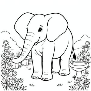 solo, một con voi, một đầu, hai mắt, hai tai lớn, một thân cây, bốn chân, một đuôi, chân trên nền vững chắc, tỷ lệ tự nhiên, quy mô thích hợp trong môi trường, đúng về mặt giải phẫu, voi, vườn, hoa hồng, băng ghế đá, bồn tắm chim, ánh sáng mặt trời, cỏ, hoa, nền đơn giản, làm sạch, tinh khiết, trang màu, nghệ thuật đường, nền trắng, solo, chủ đề đơn, chính xác về mặt giải phẫu, giải phẫu hoàn hảo