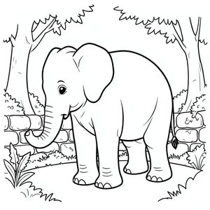 solo, một con voi, một đầu, hai mắt, hai tai lớn, một thân cây, bốn chân, một đuôi, chân trên mặt đất vững chắc, tỷ lệ tự nhiên, quy mô thích hợp trong môi trường, đúng về mặt giải phẫu, voi, rêu, bức tường đá, thung lũng trong rừng, yên tĩnh, đơn giản, sạch sẽ, đất, tuyến tính, khắc, nhỏ, trang màu, nghệ thuật đường, nền trắng, solo, chủ đề đơn, đúng về mặt giải phẫu, giải phẫu hoàn hảo